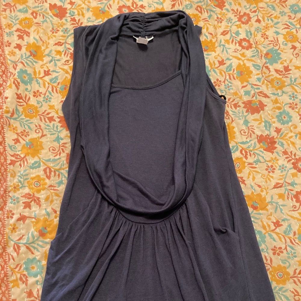 Dark blue tunic 2bl layer cowl neck